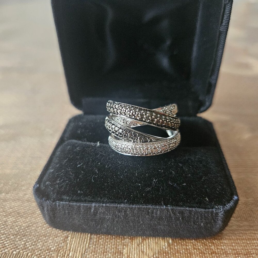 Sterling Silver and Black and White Diamond Ring